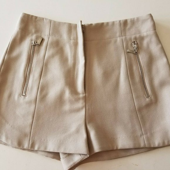 TOPSHOP high waisted beige shorts zip pockets 6 - Picture 2 of 6